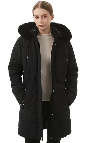 MOERDENG Women's Winter Puffer Coat Thicken Fleece Lined Down Jacket Waterproof Faux Fur Detachable Hooded Parka - color: Black, size: XX-Large