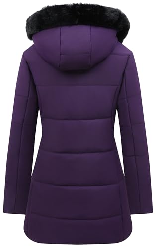 MOERDENG Women's Winter Puffer Coat Thicken Fleece Lined Down Jacket Waterproof Faux Fur Detachable Hooded Parka - color: Purple, size: 3X-Large
