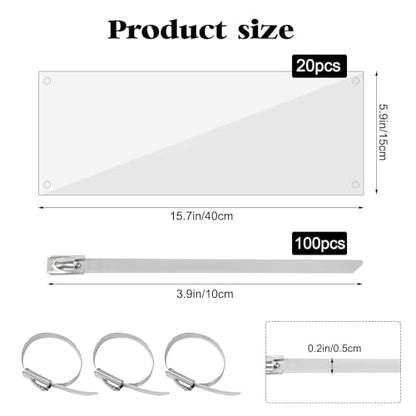 20 Pcs Pet Cage Liner 15.7'' x 6'', Cage Urine Guard Side Lining Clear Sheet with 100 Pcs Stainless Steel Zip Ties, Anti-Urine Side Lining Sheet for Rabbit Guinea Pig Hamster Ferret Chinchilla
