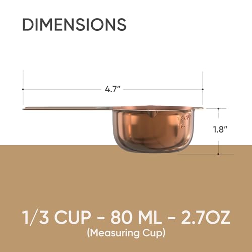 Color Up ⅓ Cup Measuring Cup (80 ml) – Premium Copper Stainless Steel, Accurate for Wet & Dry Ingredients, Embossed Markings, Easy-Pour Spouts, Dishwasher-Safe, Kitchen Essential - size: 1/3 Cup (80 ml) Copper