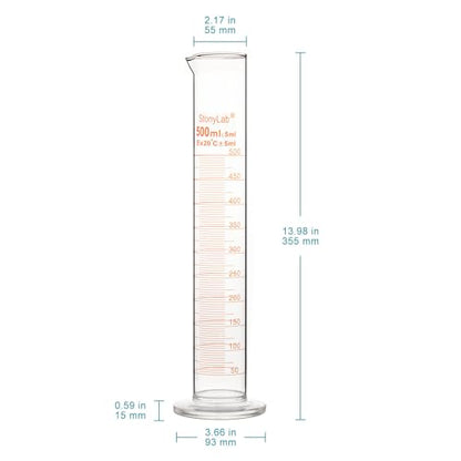 stonylab 1-Pack Graduated Cylinder, Borosilicate Glass 500 ml Heavy Wall Graduated Glass Measuring Cylinder - size: 500 ml
