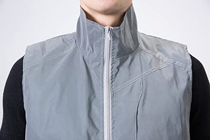 LZLRUN Reflective Vest Jacket Casual Hiphop Windbreaker Night Sporting Coat Hooded Fluorescent Clothing - size: XX-Large