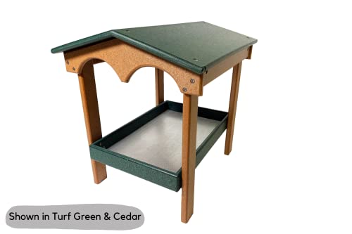 DutchCrafters Large Plastic Poly Covered Ground Feeder with Mesh Seed Tray, Platform Bird Feeder, Outdoor Ground Fly Through Bird Feeder - Amish Made in America (Weathered Wood) - color: Weathered Wood