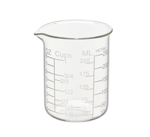 Ackers Etched Graduated Glass Measuring Cup - V-Shaped Spout- High Borosilicate Glass Measuring Cup for Kitchen or Dining, Easy to Read, 250ml (8oz, 1 Cup) - size: 250 ML (8 OZ, 1 Cup)