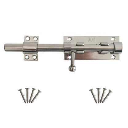 8 Inch Thick Slide Barrel Door Bolt Latch Heavy Duty Gate Lock,Slide Bolt Latch, 304 Stainless Steel Bolt Lock with Padlock Hole, Shed Door Latch for Wooden Fence - Silver - size: 8 Inch - Silver