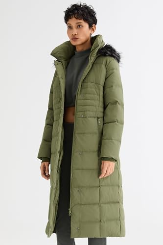 Orolay Women Warm Down Jacket with Hood Fur Long Puffer Coat - color: Armygreen, size: X-Small