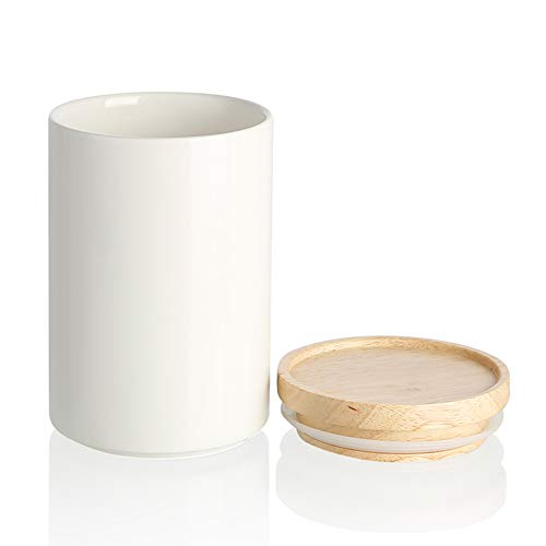 Sweejar Kitchen Canisters Ceramic Food Storage Jar, Stackable Containers with Airtight Seal Wooden Lid for Serving Ground Coffee, Tea, Sugar, Salt and More - 28 Fl Oz (White) - color: White, style: 28 Fl Oz (4.0"x6.1")