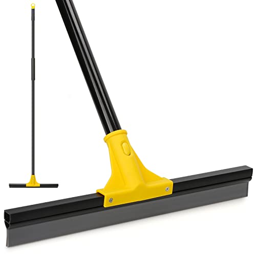 Squeegee Broom for Floor, 18'' Heavy Duty Rubber Wiper with 60'' Long Handle for Bathroom Tile, Garage Concrete, Deck, Shower Glass, Window Cleaning - color: Yellow, size: 18''