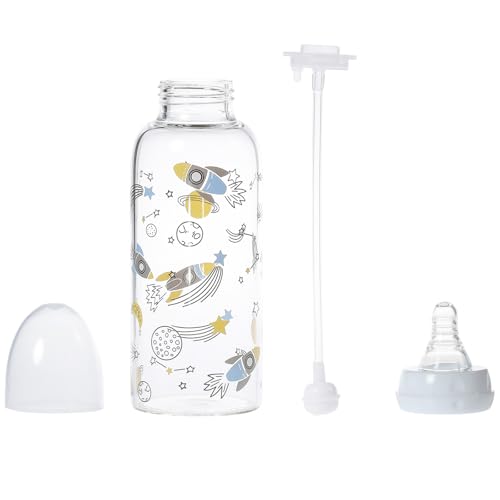 CutiePlusU Adult Glass Feeding Bottle Cute Printed Large Size Baby Bottles Cosmic Adventurer 13.5Oz/400ML - color: Cosmic Adventurer