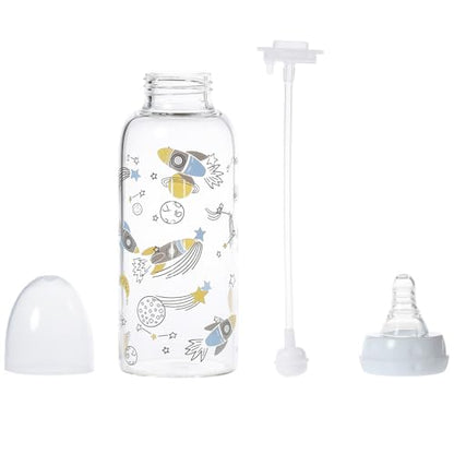 CutiePlusU Adult Glass Feeding Bottle Cute Printed Large Size Baby Bottles Cosmic Adventurer 13.5Oz/400ML - color: Cosmic Adventurer