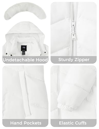 ZSHOW Women's Long Winter Coat Waterproof Warm Quilted Puffer Jacket with Faux Fur Hood - color: White, size: Small