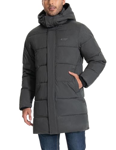 Pioneer Camp Mens Long Winter Coat Hooded Waterproof Insulated Puffer Jacket Thicken Puffy Warm Down Windbreaker Parka - color: Heather Grey, size: Medium