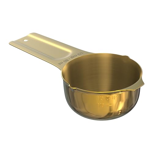 Color Up ⅓ Cup Measuring Cup (80 ml) – Premium Gold Stainless Steel, Accurate for Wet & Dry Ingredients, Embossed Markings, Easy-Pour Spouts, Dishwasher-Safe, Kitchen Essential - size: 1/3 Cup (80 ml) Gold