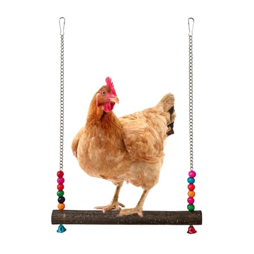 Poultry Toy Set – Wooden Chicken Swing, Climbing Bridge Ladder, Bell Hanging Toy | Interactive Exercise Equipment, Enrichment Activity Gear for Coop Cage Bird Use - size: A