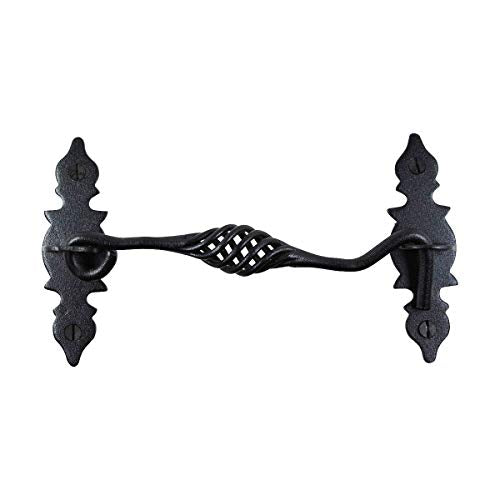 Renovators Supply Manufacturing Door Latch Lock 6.6 in. Black Birdcage Style Wrought Iron Hook and Eye Latch for Door with Mounting Hardware - color: 6.6-inch Birdcage Hook, size: Pack of 1