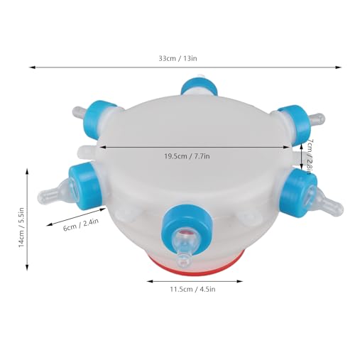 6 Nipple Lamb Feeder Bottle, Round PC Plastic Easy to Clean Milk Bucket for Piglets Lambs Goats, Portable Farm Animal Feeding Jug with Handle