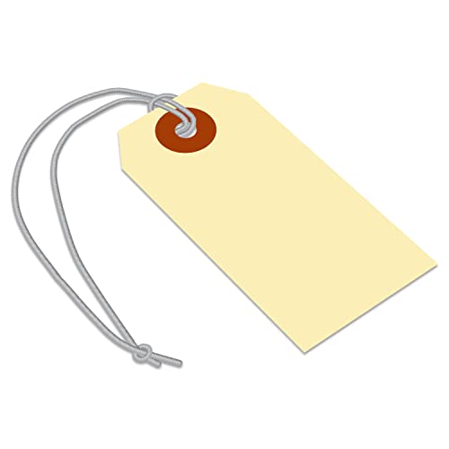 SmartSign Blank Manila Shipping Tags with Pre-Strung Elastic Strings - Pack of 250, Size-2, 13pt Thick Cardstock Tag, 3 1/4" x 1 5/8" Paper Hang Tags with Reinforced Fiber Patch - size: 3 1/4" x 1 5/8", style: Elastic Strings - 250 Tags