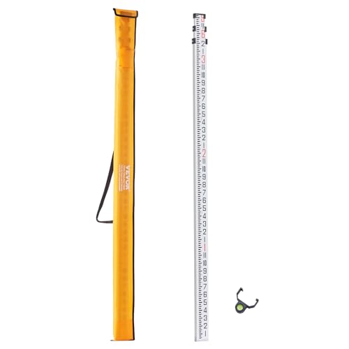 VEVOR Aluminum Grade Telescopic Measuring Rod, 9-Feet 3 Sections, Double-Sided 1/8in Leveling Rod with Bubble Level & Carrying Bag for Houses, Walls, Floors - size: 9 FT-8ths