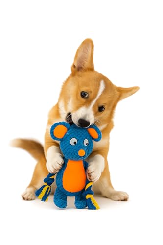 Plush Mouse Dog Toy – Durable Squeaky Toy with Rope Arms for Chewing & Tug of War | Soft Textured Stuffed Animal Toy for Small & Medium Dogs | Interactive & Cute Pet Gift - color: Dark Blue