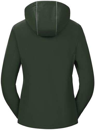 Pursky Women's Softshell Jacket Lightweight Fleece Lined Rain Jacket Waterproof Warm Windbreaker Coat With Removable Hood - color: Army Green, size: X-Small