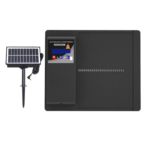 Automatic Solar Powered Chicken Coop Door, Light Sensor and Remote Control, Weatherproof Anti-Pinch Poultry Door(Black) - color: Black