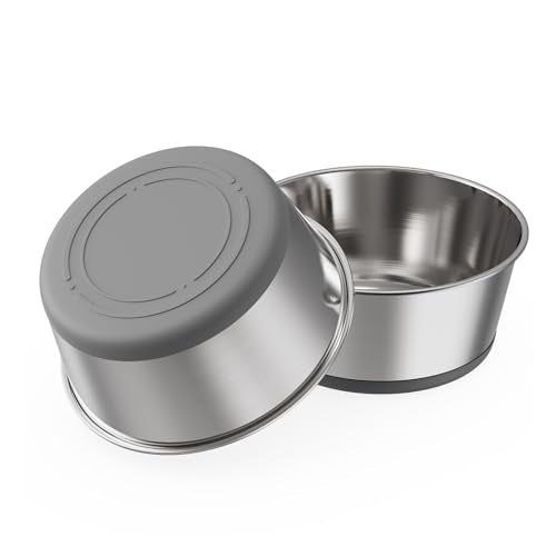 Food Grade 304 Stainless Steel Dog Bowls with Non-Slip Rubber Bottom,Food and Water Bowl for Feeding Dogs and Cats, Dishwasher Safe, Rust Resistant, BPA Free(Set of 2) (Gray, 2 Cup) - color: Gray, size: 2 Cup