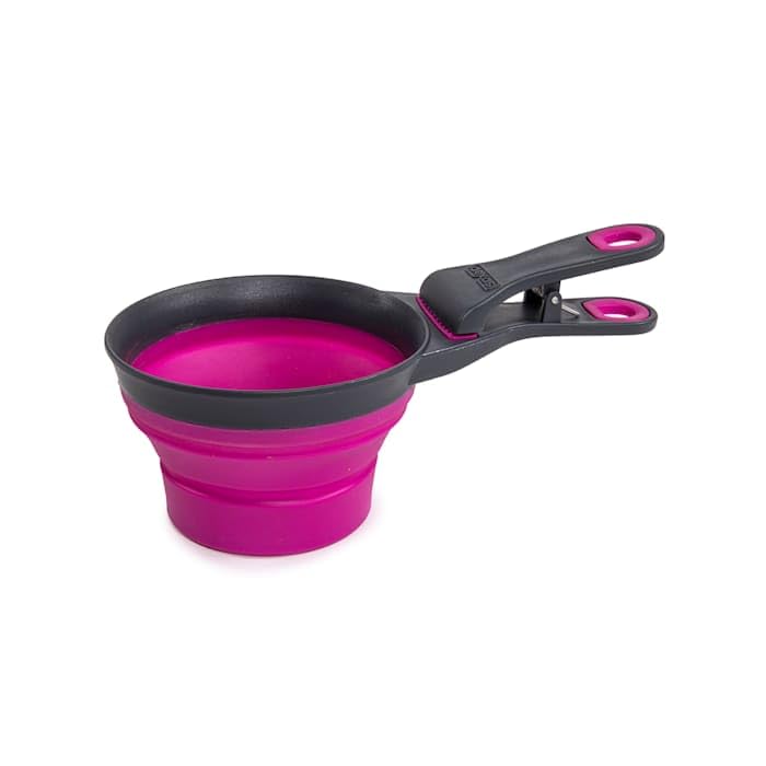 Dexas Popware for Pets Collapsible Klip Scoop, 3-in-1 Pet Food Scoop, Measuring Cup and Bag Clip, 2 Cup Capacity, Fuchsia - color: Fuchsia, size: 2 Cup Capacity