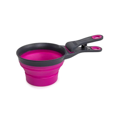 Dexas Popware for Pets Collapsible Klip Scoop, 3-in-1 Pet Food Scoop, Measuring Cup and Bag Clip, 2 Cup Capacity, Fuchsia - color: Fuchsia, size: 2 Cup Capacity
