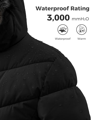 ZSHOW Women's Long Winter Coat Waterproof Warm Quilted Puffer Jacket with Faux Fur Hood - color: Black, size: XX-Large