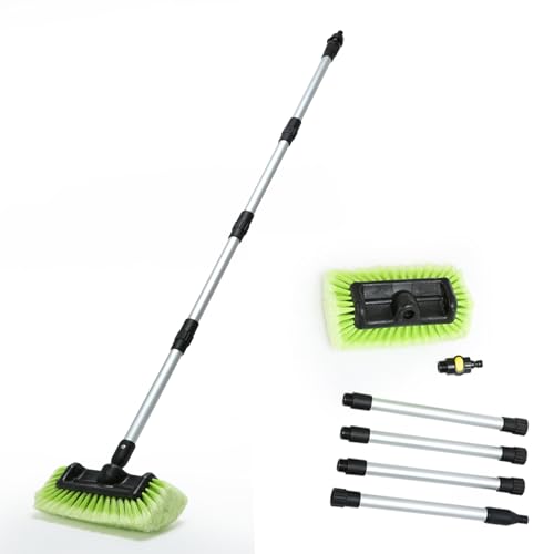 Forgrace Car Wash Brush 12" with Long Handle 60 Inch, Soft Bristle Scrub Brush for Car, Truck, Boat, RV, House Siding, Deck Camper Exterior Washing Cleaning Tool Green - color: Green With Handle