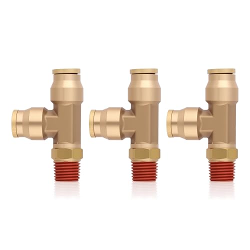 3PCS 3/8" OD Tube 3/8" Side NPT Brass Tee Union Air Fittings ，3/8 Inch Air Line Fittings Push-To-Connect Brake Connector Kit for Truck Trailers - size: 3/8" OD & 3/8" NPT, style: Side NPT Tee