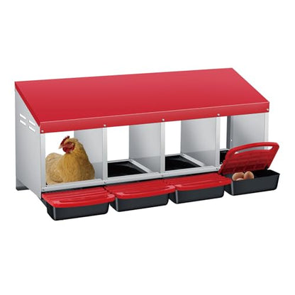 Chicken Nesting Box 4-Compartment Roll-Out with Pull-Out Trays, Egg Nesting Boxes for Hens, Chicken Coop Laying Box,Easy Wall Mounting with Metal Legs - color: red, size: 4 holes