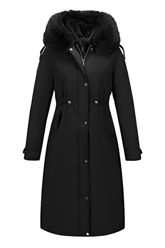 RISISSIDA Women Winter Parka Puffy Coat for Deep Cold,Thicken Puffer Jacket with Long Fur Collar Hooded,Warm Bubble Overcoat - color: Black, size: X-Large