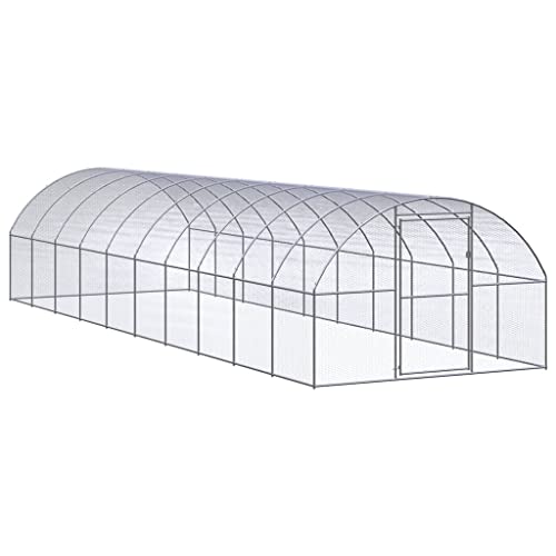 Large Chicken Coop Outdoor Animal Shelter Silver Galvanized Steel 9.8x9.8x6.6 Ft Spacious Hutch for Chickens Ducks Goats - color: Silver A, size: 9.8 x 9.8 x 6.6 ft (W x L x H)
