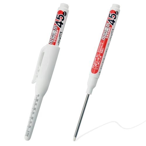 2pcs white Long Nib Deep Hole Marker Pen - 45mm Extra-Length Tip for Precise Marking, Refillable Water-Resistant Construction Marker, Heavy-Duty Carpenter Pen for Woodworking & Plumbing - color: White