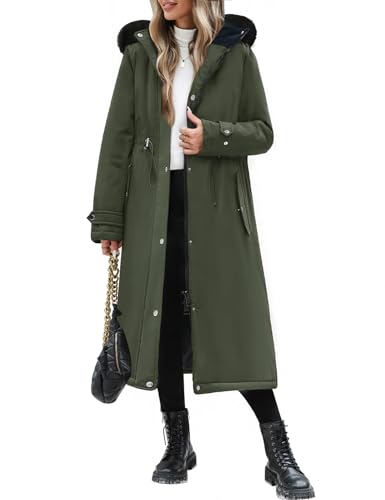 Womens Long Puffer Winter Coats Fleece Jacket Down Parka Warm Overcoat Thicken Quilted Jacket Removable Fur Coat - color: Green, size: Large