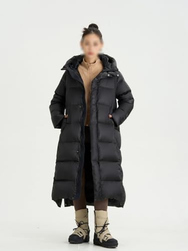 Women's Winter Windproof and Warm Hood Down Jackets Extended Knee Length Loose Fitting Jacket - size: Large