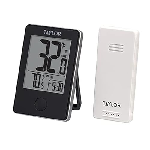 Taylor Wireless Digital Indoor Outdoor Thermometer, Easy to Read Numbers for Patio, Pool, and Indoor Areas, LCD, Black - color: Black