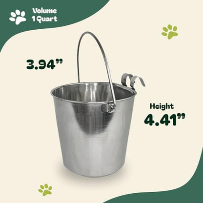 Advance Pet Products Heavy Stainless Steel with 2 Hook Bucket, 1 Quart Flat (Pack of 4) - size: 1 Quart (Pack of 4)