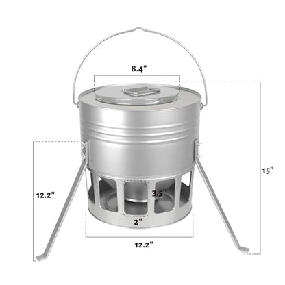 KOL Metal Chicken Feeder - 20lbs No Waste Chicken Feeder with 12 Ports, Powder Coated Rust-Proof Design & Smooth Edges for Safe Feeding (Silver) - color: Silver