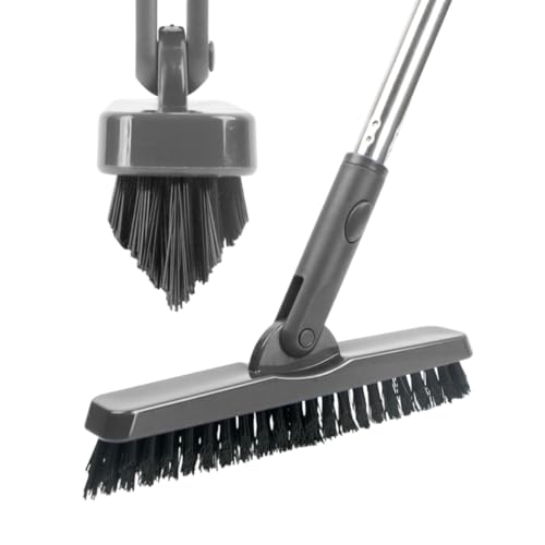 CELOX Grout Brush with Long Handle, 180°Rotation Tile Grout Cleaning Brush, Gray - color: Gray