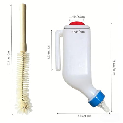 Baby Lamb Feeding Bottle 2pcs 800ml Hanging Goat Feeder Bottles with Scale and Cleaning Brush Plastic Nursing Bottle for Lamb Goat Fawns Piglet Kitten Puppy Baby Goat Supplies