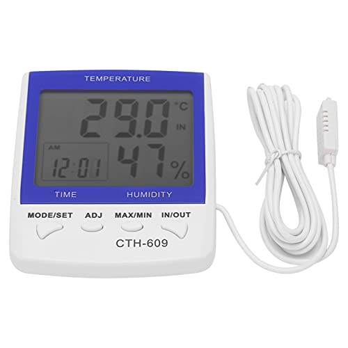 609 Digital Thermometer Hygrometer for Home Greenhouse - LCD Temperature Humidity Meter with Clock and Alarm