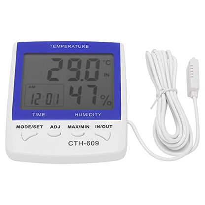 609 Digital Thermometer Hygrometer for Home Greenhouse - LCD Temperature Humidity Meter with Clock and Alarm