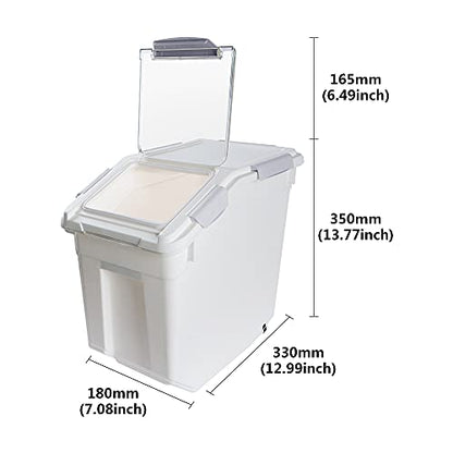 Airtight Flour Storage Container 25 lb Rice Storage Container with Wheels Seal Locking Lid, Food Containers with Measuring Cup& Scoop for Flour, Rice, Grain(Gray) - color: Gray 1 Count