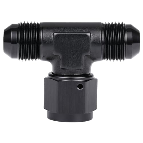 8AN Male Flare Tee T Fitting Adapter with AN8 Female Swivel On Side Aluminum Black - size: 8AN