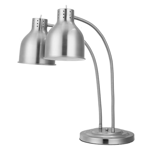 VEVOR Food Heat Lamp, 500W Electric Commercial Food Warmer Light, 2-Head Stainless Steel French Fry Heating Lamp with 3 Bulbs, Catering Food Warming Equipment for Kitchen, Buffet, Restaurant, Silver - style: Tabletop