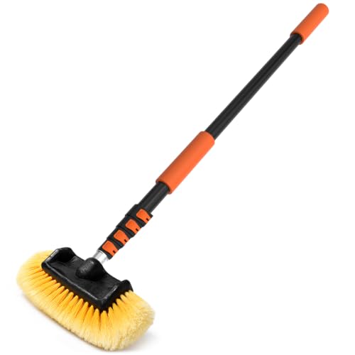 LAANPOLE 16FT Car Wash Brush with Long Handle, Car Cleaning Brush with 12 Inch Soft Bristle, Solar Panels Cleaner with Telescoping Pole for RV, Truck, Boat