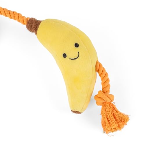 Fuzzl Tugga Bananas Dog Toy 75cm - Rope Latex and Plush Dog and Puppy Throw Fetch and Tug with Squeaker - style: Rope Bananas