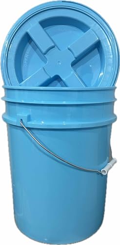 House Naturals 5 Gallon Food Grade Made in USA Plastic Bucket with Screw On Air Tight Double Gasket lid, (Pack of 3) (Aqua Buckets -Aqua Lids)